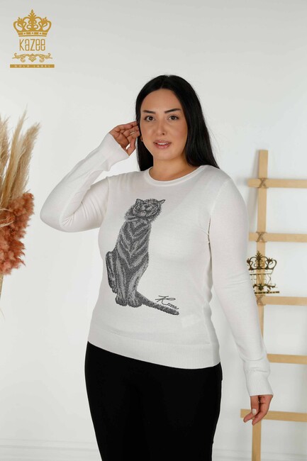 Women's Knitwear Tiger Patterned Ecru - 30127 | KAZEE - Thumbnail