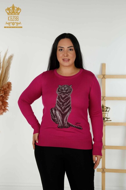 Women's Knitwear Tiger Pattern Fuchsia - 30127 | KAZEE - Thumbnail