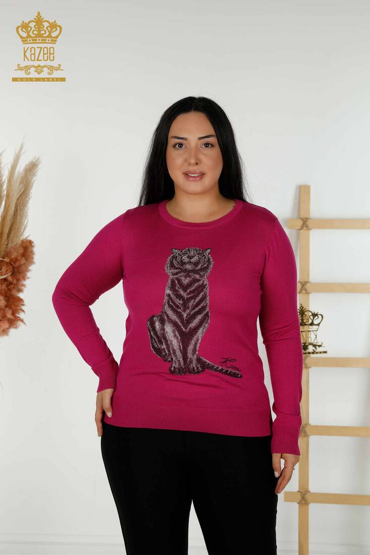 Women's Knitwear Tiger Pattern Fuchsia - 30127 | KAZEE