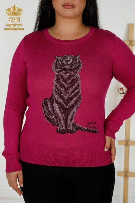 Women's Knitwear Tiger Pattern Fuchsia - 30127 | KAZEE - Thumbnail