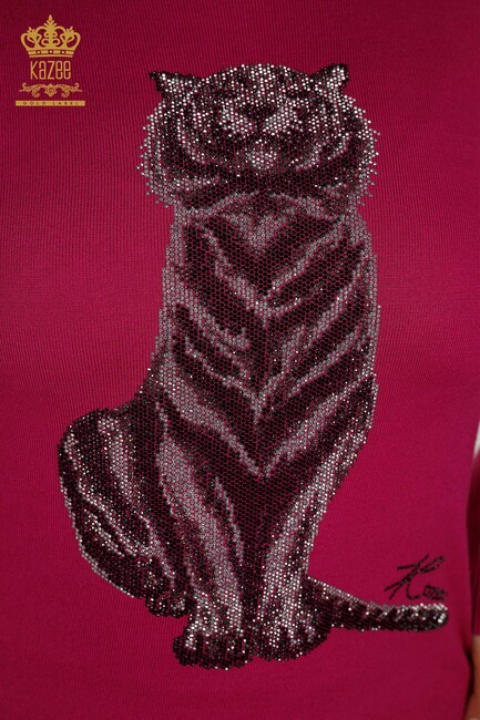 Women's Knitwear Tiger Pattern Fuchsia - 30127 | KAZEE - Thumbnail