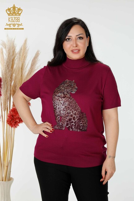 Women's Knitwear Tiger Pattern Purple - 16999 | KAZEE - Thumbnail