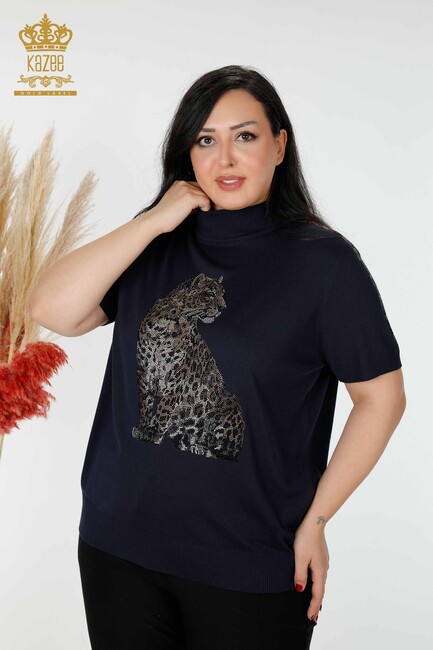 Women's Knitwear Tiger Pattern Navy Blue - 16999 | KAZEE - Thumbnail