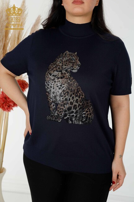 Women's Knitwear Tiger Pattern Navy Blue - 16999 | KAZEE - Thumbnail