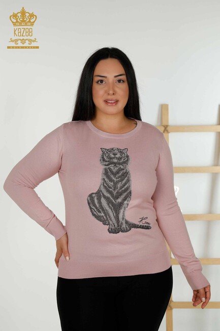 Women's Knitwear Tiger Patterned Powder - 30127 | KAZEE - Thumbnail