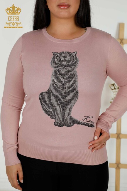 Women's Knitwear Tiger Patterned Powder - 30127 | KAZEE - Thumbnail