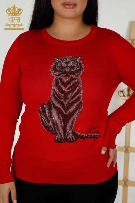 Women's Knitwear Tiger Pattern Red - 30127 | KAZEE - Thumbnail