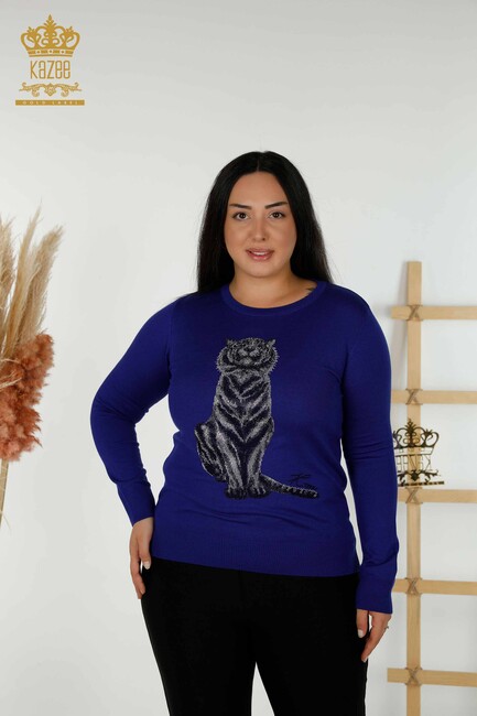 Women's Knitwear Tiger Pattern Sax - 30127 | KAZEE - Thumbnail