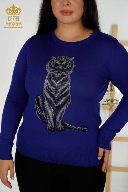 Women's Knitwear Tiger Pattern Sax - 30127 | KAZEE - Thumbnail