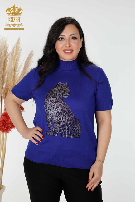 Women's Knitwear Tiger Pattern Sax - 16999 | KAZEE - Thumbnail