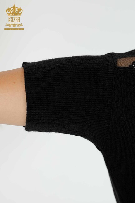 Women's Knitwear Tulle Detailed Black - 16826 | KAZEE - Thumbnail