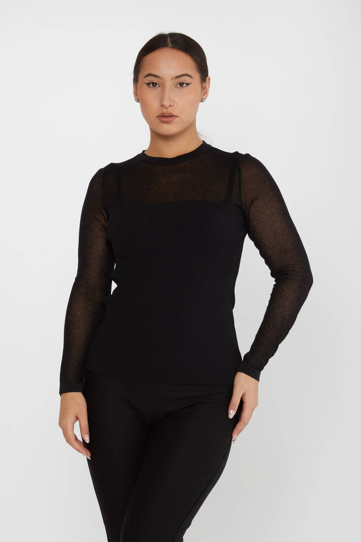 Women's Knitwear Tulle Detail Black - 31305 | KAZEE