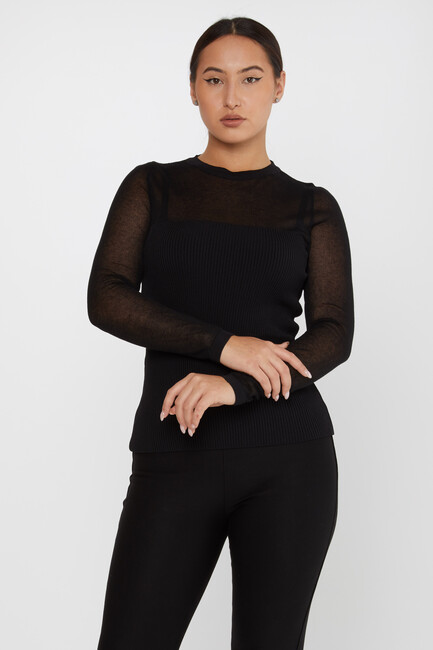 Women's Knitwear Tulle Detail Black - 31305 | KAZEE - Thumbnail