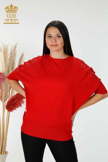 Women's Knitwear Tulle Detailed Red - 16826 | KAZEE - Thumbnail