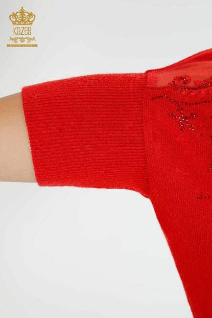 Women's Knitwear Tulle Detailed Red - 16826 | KAZEE - Thumbnail