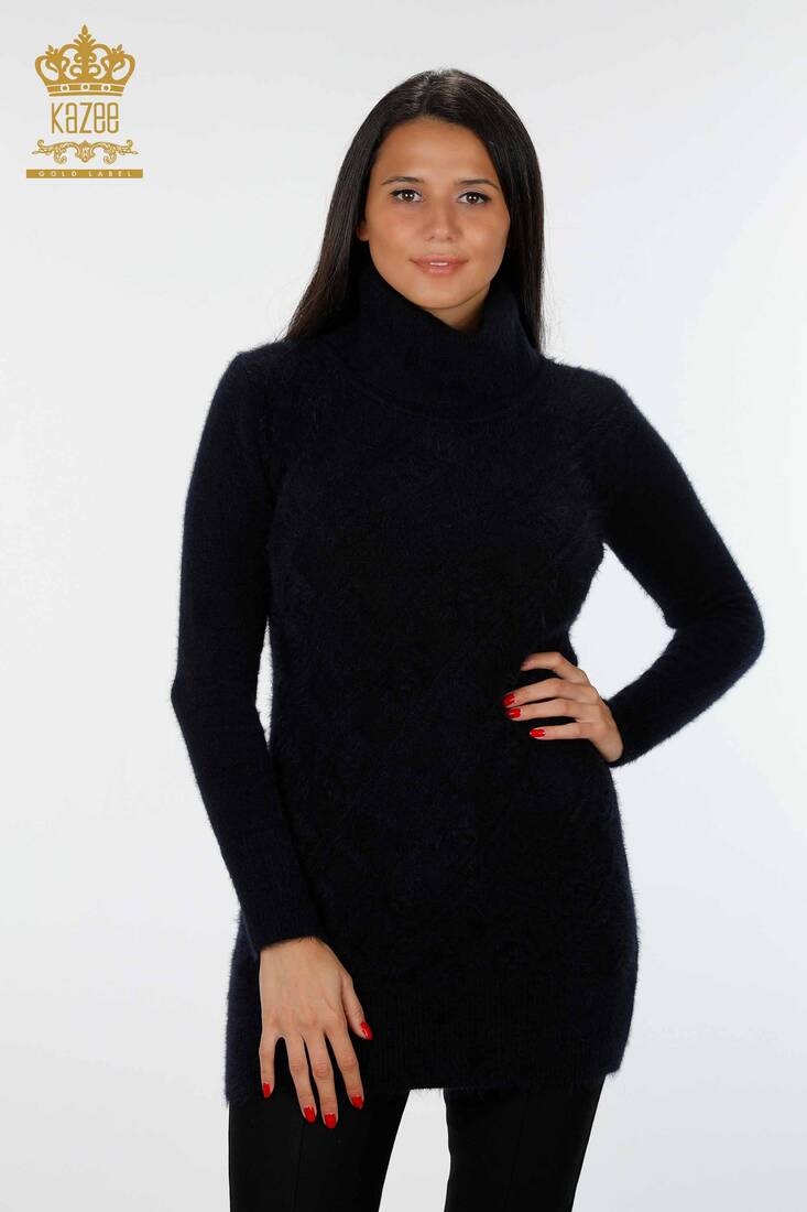 Women's Knitwear Tunic Turtleneck Dark Navy - 18591 | KAZEE