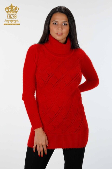 Women's Knitwear Tunic Turtleneck Red - 18591 | KAZEE - Thumbnail