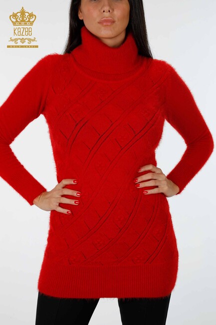 Women's Knitwear Tunic Turtleneck Red - 18591 | KAZEE - Thumbnail