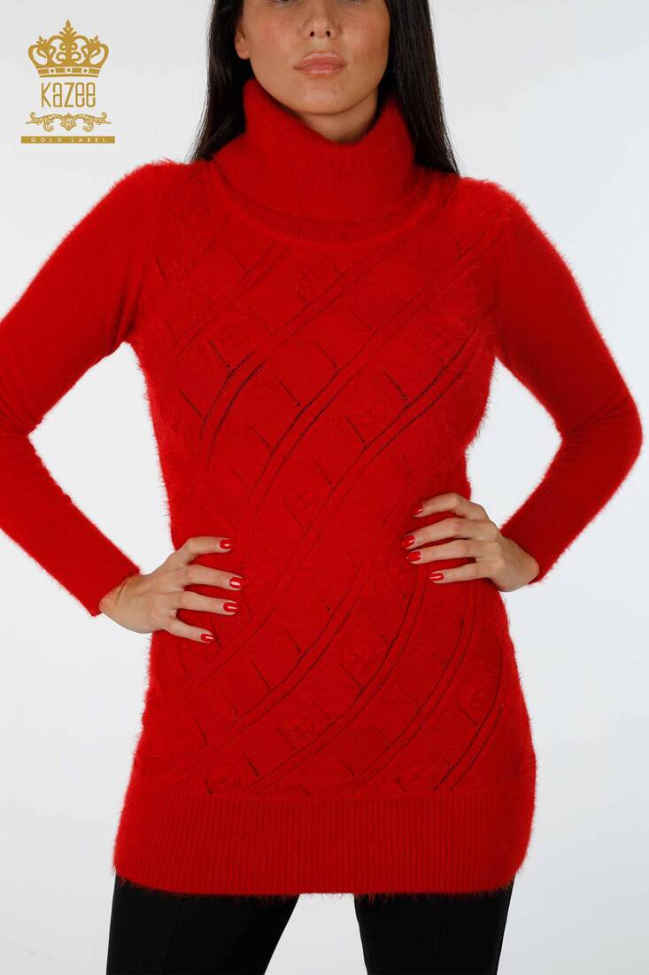 Women's Knitwear Tunic Turtleneck Red - 18591 | KAZEE