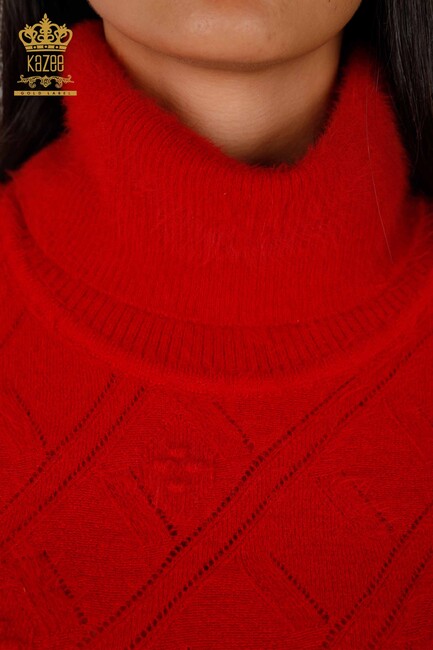 Women's Knitwear Tunic Turtleneck Red - 18591 | KAZEE - Thumbnail