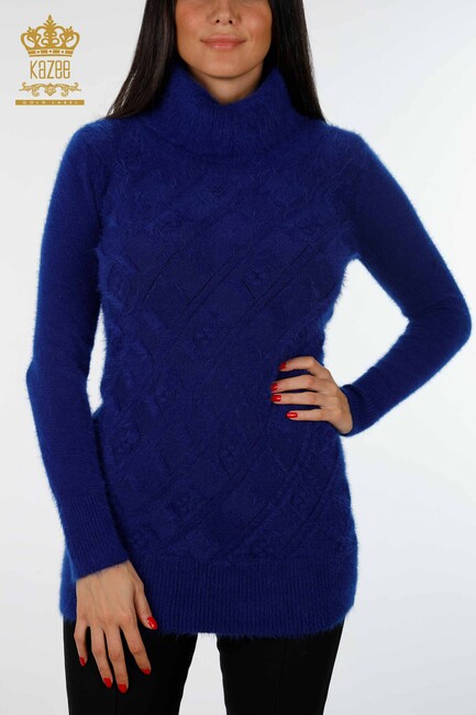 Women's Knitwear Tunic Turtleneck Sax - 18591 | KAZEE - Thumbnail