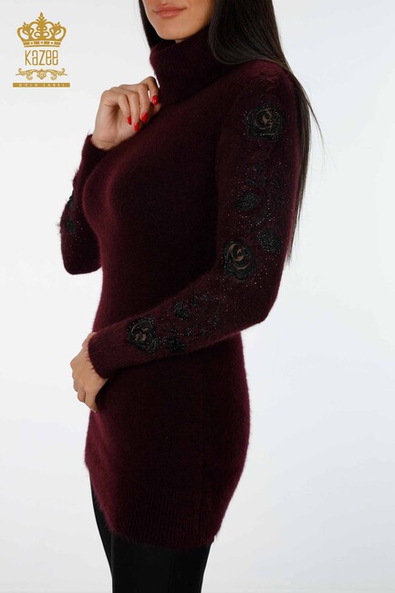 Women's Knitwear Tunic Plum With Floral Embroidery - 18888 | KAZEE - Thumbnail