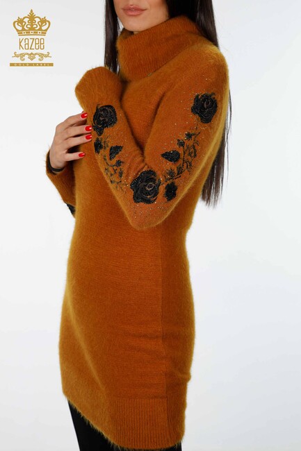 Women's Knitwear Tunic Floral Embroidered Mustard - 18888 | KAZEE - Thumbnail