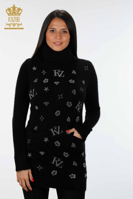 Women's Knitwear Tunic Pocket Detailed Black - 18895 | KAZEE - Thumbnail