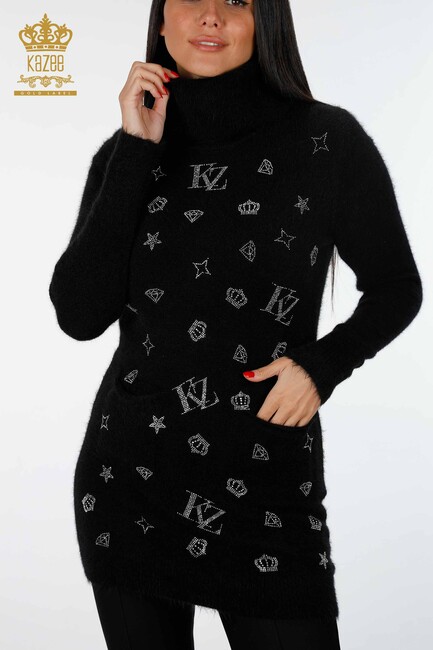 Women's Knitwear Tunic Pocket Detailed Black - 18895 | KAZEE - Thumbnail