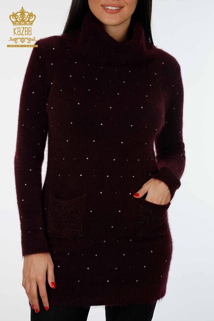 Women's Knitwear Tunic Pocket Detailed Plum - 18876 | KAZEE - Thumbnail