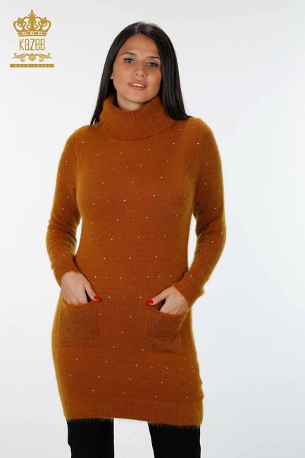 Women's Knitwear Tunic Pocket Detailed Mustard - 18876 | KAZEE - Thumbnail