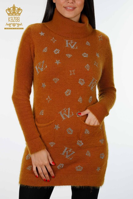 Women's Knitwear Tunic Pocket Detailed Mustard - 18895 | KAZEE - Thumbnail