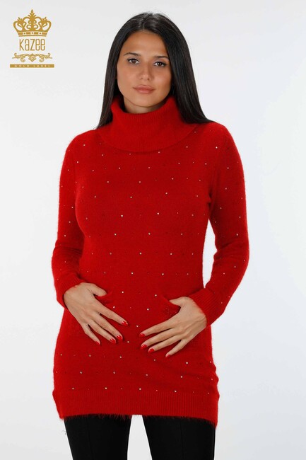 Women's Knitwear Tunic Pocket Detailed Red - 18876 | KAZEE - Thumbnail