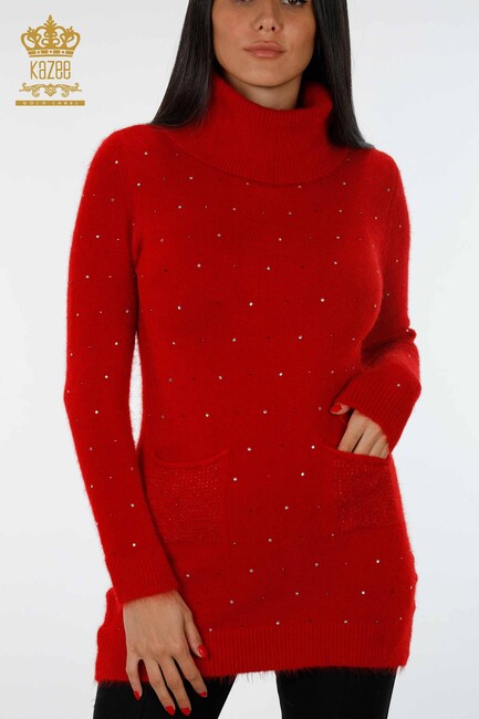 Women's Knitwear Tunic Pocket Detailed Red - 18876 | KAZEE - Thumbnail