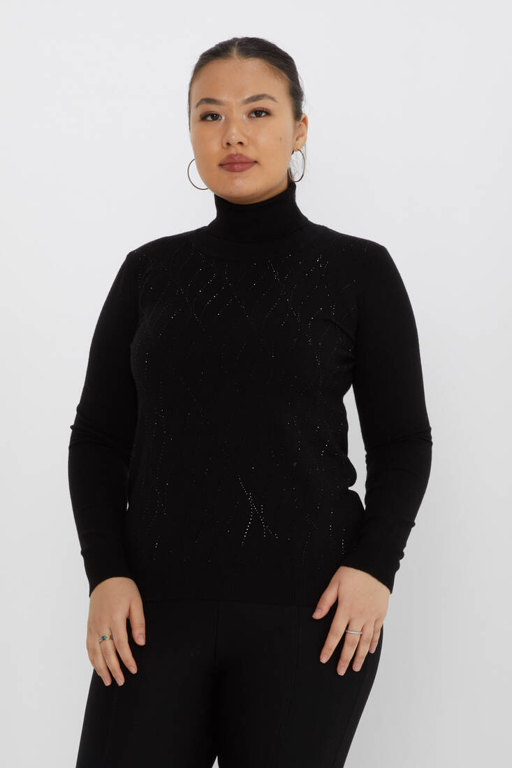 Women's Knitwear Stone Turtleneck Black - 31151 | KAZEE