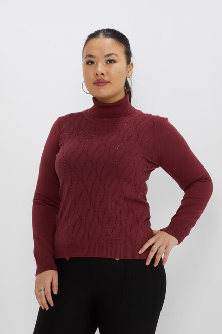 Women's Knitwear Stone Turtleneck Burgundy - 31151 | KAZEE - Thumbnail