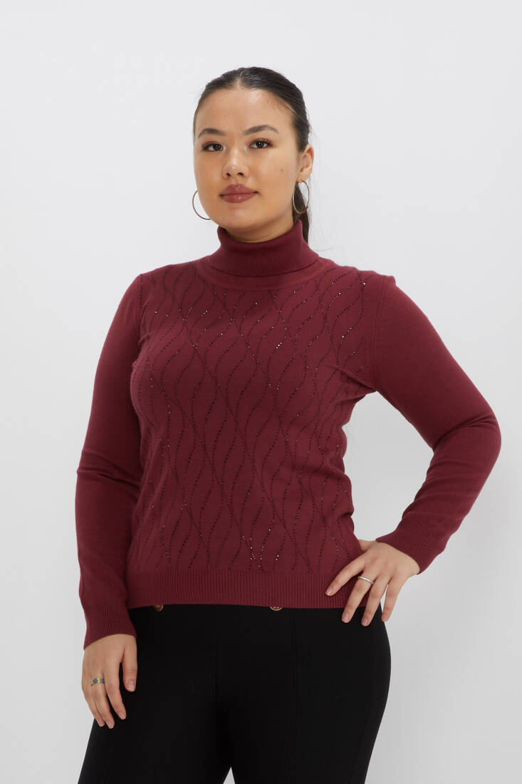 Women's Knitwear Stone Turtleneck Burgundy - 31151 | KAZEE