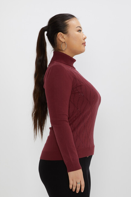 Women's Knitwear Stone Turtleneck Burgundy - 31151 | KAZEE - Thumbnail