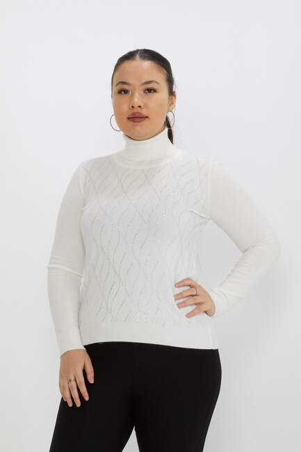 Women's Knitwear Stone Turtleneck Ecru - 31151 | KAZEE - Thumbnail