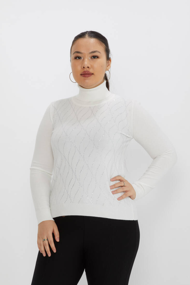 Women's Knitwear Stone Turtleneck Ecru - 31151 | KAZEE