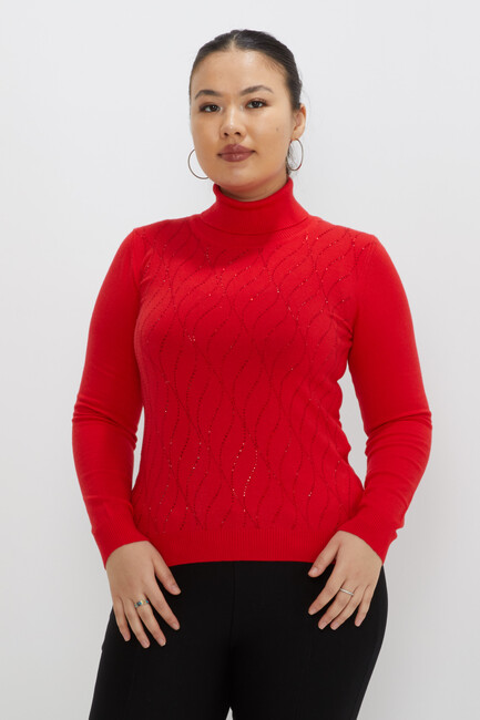 Women's Knitwear Stone Turtleneck Red - 31151 | KAZEE - Thumbnail