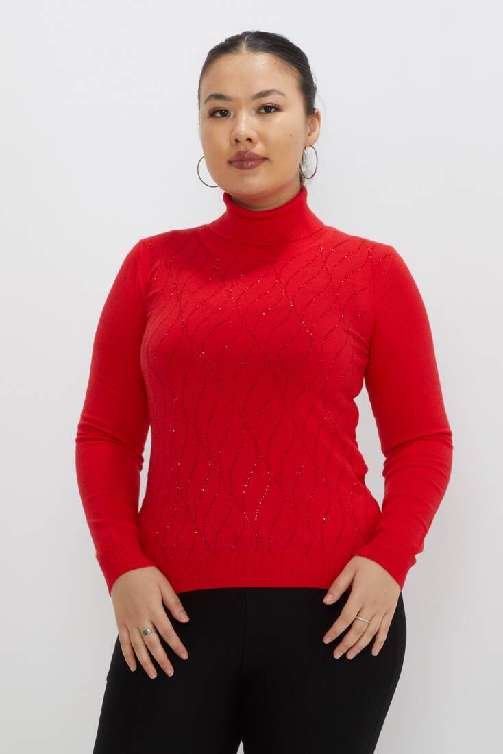 Women's Knitwear Stone Turtleneck Red - 31151 | KAZEE