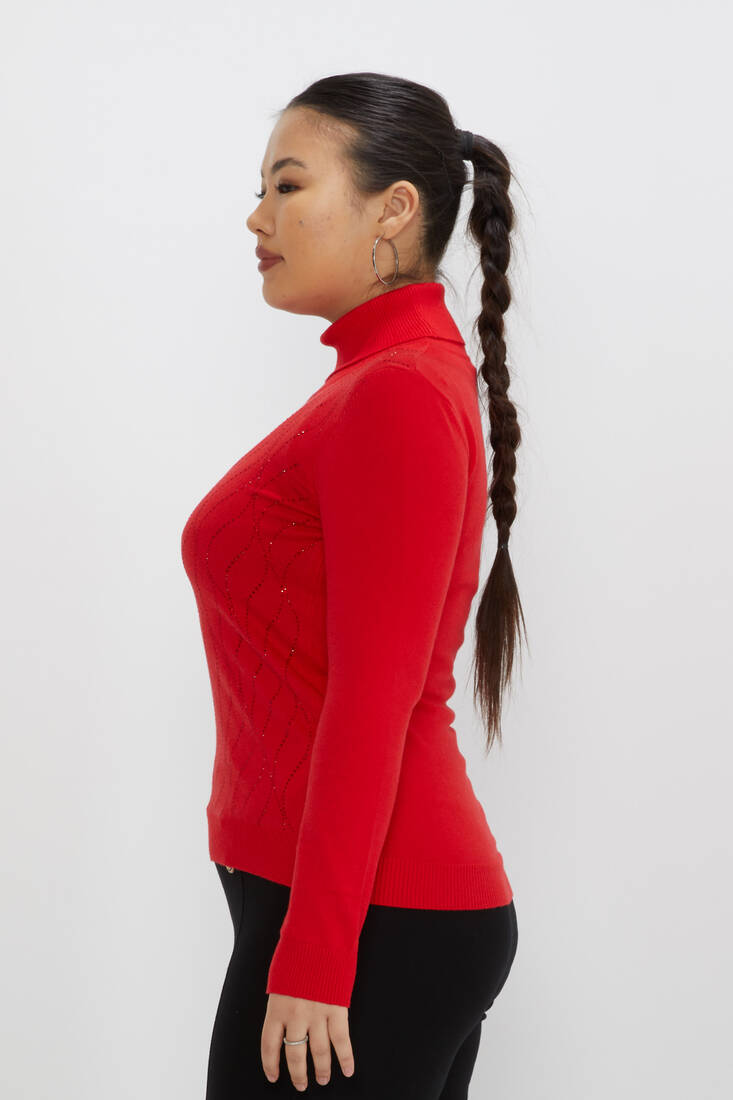 Women's Knitwear Stone Turtleneck Red - 31151 | KAZEE