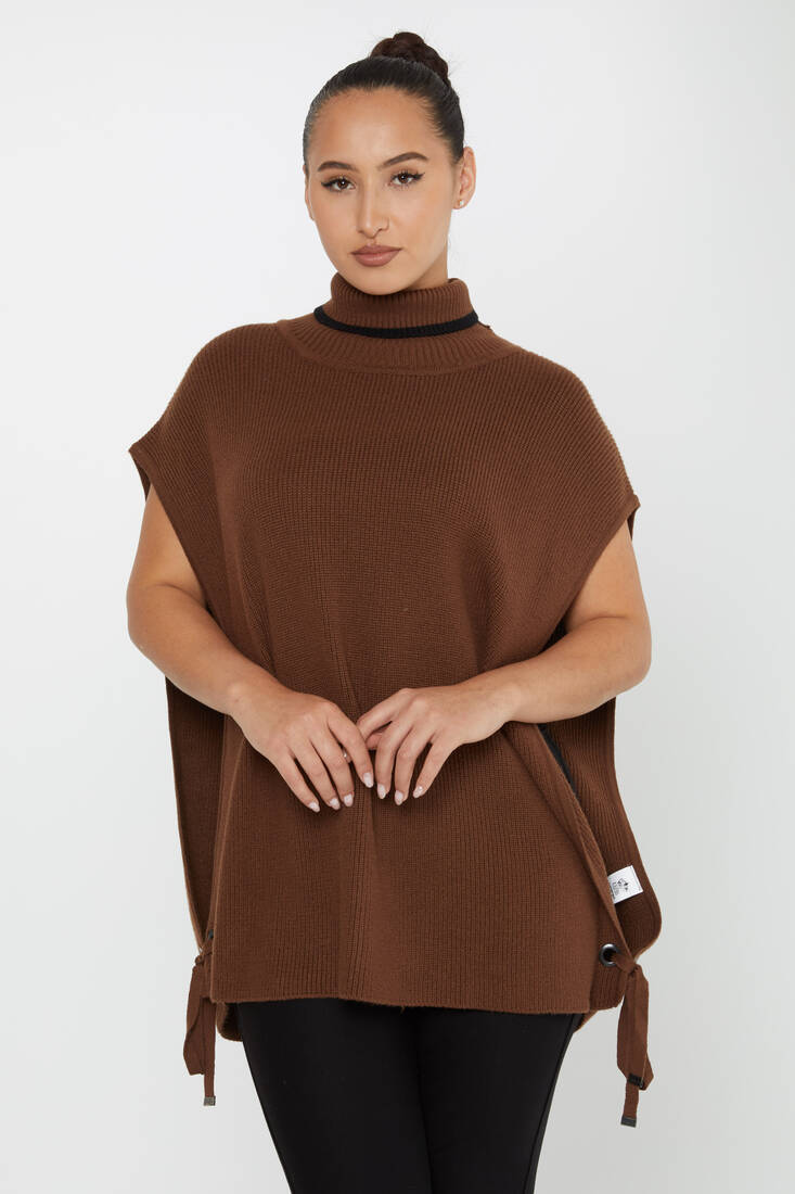 Women's Knitted Turtleneck Sweater Brown - 30229 | KAZEE