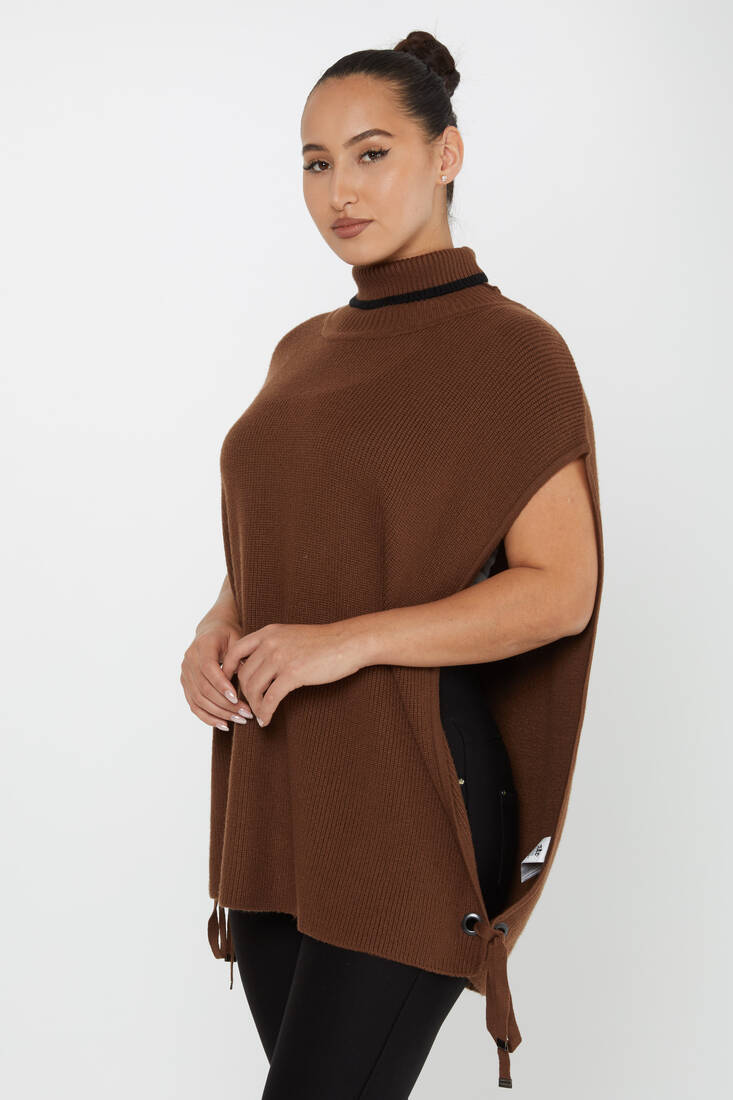 Women's Knitted Turtleneck Sweater Brown - 30229 | KAZEE