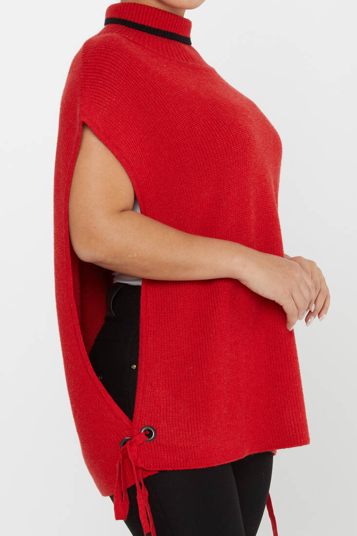 Women's Knitted Turtleneck Sweater Red - 30229 | KAZEE