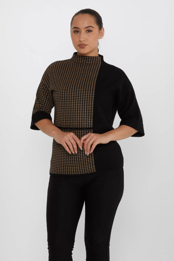 Women's Knitwear Two-Colored Stone Detailed Black - 30196 | KAZEE