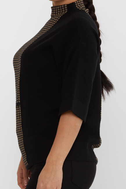 Women's Knitwear Two-Colored Stone Detailed Black - 30196 | KAZEE - Thumbnail