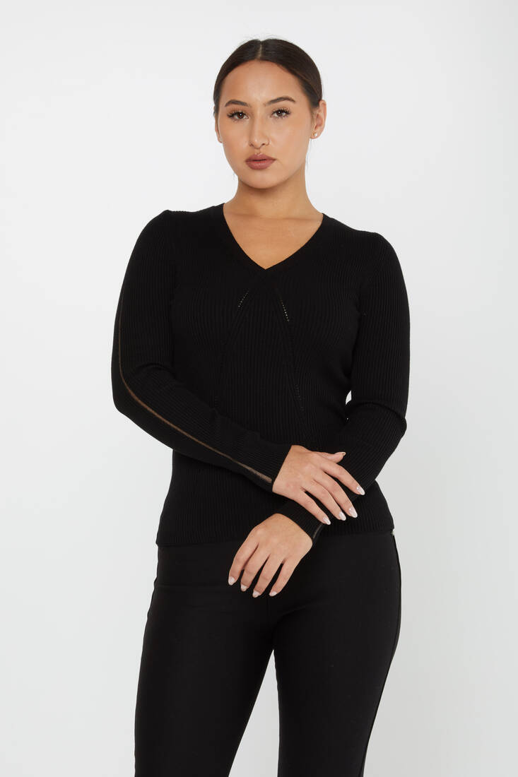 Women's Knitwear V Neck Black - 16240 | KAZEE