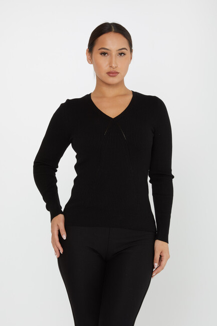 Women's Knitwear V Neck Black - 16240 | KAZEE - Thumbnail